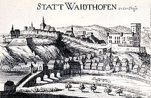 Waidhofen an der Thaya, Kupferstich von Georg Matthäus Vischer, aus: Topographia Archiducatus Austriae Inferioris Modernae, 1672
