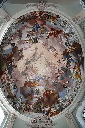 Hafnerberg, Pfarr- und Wallfahrtskirche Unsere Liebe Frau, Kuppelfresko Himmelfahrt und Glorie Mariens, Josef Ignaz Mildorfer, 1743