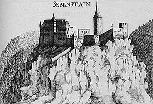 Burg Seebenstein, Kupferstich von Georg Matthäus Vischer, aus: Topographia Archiducatus Austriae Inferioris Modernae, 1672
