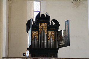 Imbach, ehem. Dominikanerinnenkirche Mariae Geburt, heute Pfarrkirche, Orgel von 1605, Fassung 1695