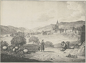 Der Markt Weißenkirchen, Jakob Alt/Adolf Friedrich Kunike, Kreidelithografie, 25,6x35,2 cm, 1820-1826, NÖLM