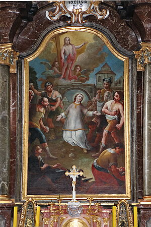 Zwentendorf, Pfarrkirche hl. Stephan, Hochaltar - Altarblatt Martyrium des hl. Stephanus, Josef Adam Mölck, 1790 - aus der Kartause Gaming