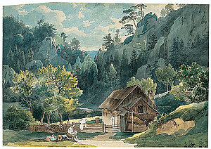 Carl Gauermann, Felslandschaft bei Miesenbach, um 1828