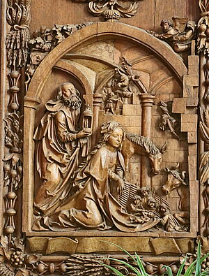 Mauer bei Melk, Pfarrkirche Mariä Geburt, Schnitzaltar, Kriechbaum-Werkstatt, 1509 - Geburt Christi