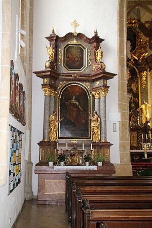 Ybbsitz, Pfarrkirche hl. Johannes der Täufer, Barbaraaltar, bez. 1754