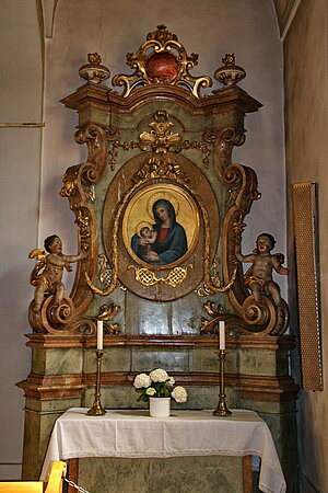 Gaaden, Pfarrkirche hl. Jakobus der Ältere, Seitenaltar, um 1740, Marienbild 19. Jh.