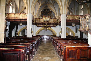 Strengberg, Pfarrkirche Mariae Himmelfahrt, Blick Richtung spätgotische Westempore