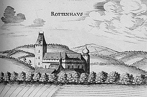 Wieselburg, Schloss Rottenhaus, Kupferstich von Georg Matthäus Vischer, aus: Topographia Archiducatus Austriae Inferioris Modernae, 1672
