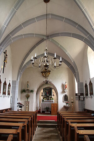 Spital bei Weitra, Pfarrkirche hl. Johannes der Täufer, Blick in das Kircheninnere, Gewölbe 15. Jh.
