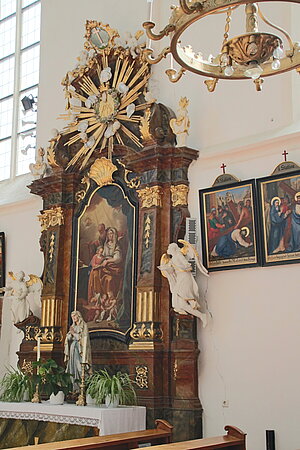 Mauer bei Melk, Pfarrkirche Mariä Geburt, Seitenaltar, Altarblatt Unterweisung Mariens, Johann Georg Faisz, um 1756