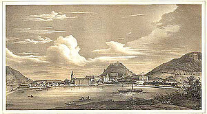 Mandis Hainburg, Tonlithografie, 30,2x52,5 cm, um 1850