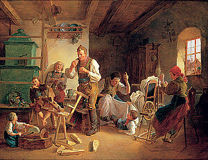 Eduard Ritter, Bauernstube, Öl auf Karton, 48,4x63,2 cm, 1838