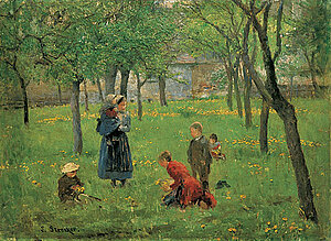 Emil Strecker, Kinder im Grünen, Öl/Leinen, um 1900/05
