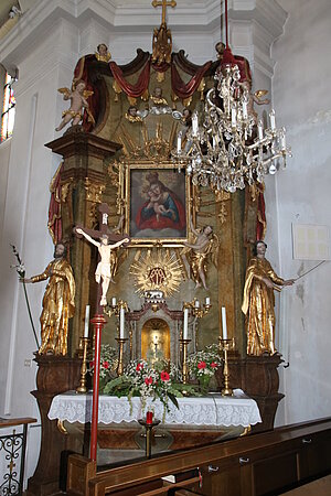 Blindenmarkt, Pfarrkirche hl. Anna, Rokoko-Seitenaltar mit Kopie des Gnadenbildes Mariahilf in Passau