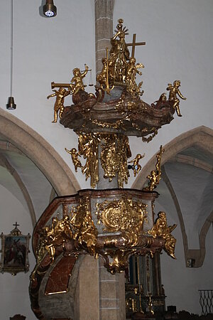 Neunkirchen, Pfarrkirche Mariae Himmelfahrt, Kanzel, 3. Viertel 18. Jh.
