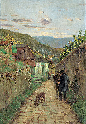 Josef Kinzel, Straßenszene in Spitz an der Donau, Öl/Leinen, um 1910/15