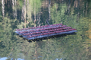 Sparbach, Tierpark, 1812 angelegt, Kunstinstallation auf dem Lenauteich