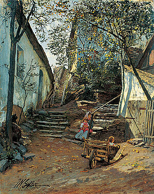 Johann Nepomuk Geller, Im Förthofgraben bei Stein, Öl/Holz, um 1891