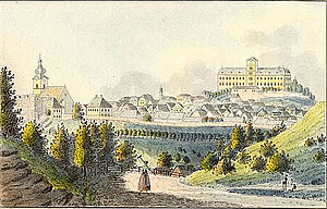 Vinzenz Reim, Stadt Weitra, Kolorierte Radierung, 13x19cm, 1845, NÖLb