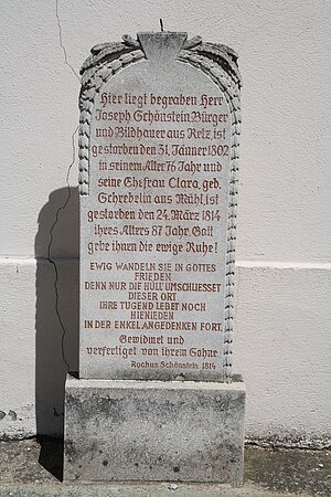 Retz, Pfarrkirche hl. Stephan, Grabmal für Bildhauer Joseph Schönstein 1802