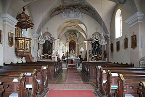 Orth an der Donau, Pfarrkirche hl. Michael, ehemalige Wehrkirche, im Kern mittelalterlich, 1689 barockisiert