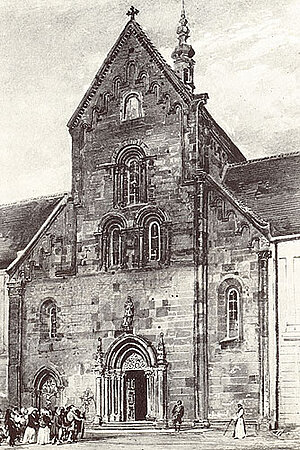 Rudolf Alt, Stiftskirche von Heiligenkreuz, Aquarell mit Deckweiß, 1852, NÖLM