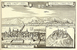 Krems-Stein, Mautern und Göttweig, Kupferstich von Matthäus Merian, aus: Topographia Provinciarum Austriacarum, Frankfurt am Main 1679