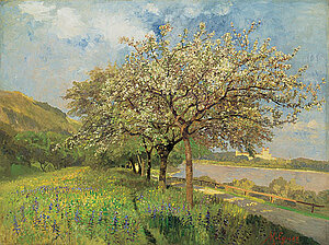 Marie Egner, Frühling an der Donau mit Blick auf Melk, Öl/Leinen, um 1906