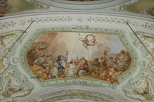 Säusenstein, Pfarrkirche hl. Donatus - Kleinsonntagberg, Fresko Glorie der Wetterheiligen Johannes und Paulus, Johann Wenzel Bergl, Architekturmalerei Josef Krinner, 1767