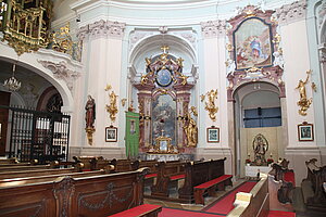 Hafnerberg, Pfarr- und Wallfahrtskirche Unsere Liebe Frau, 1729-40 nach Plänen von Daniel Dietrich errichtet, Blick in das Kircheninnere