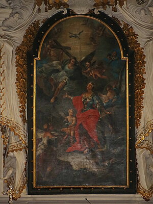 Sieghartskirchen, Pfarrkirche hl. Margareta, Hochaltarblatt Glorie der hl. Margareta, um 1730-40