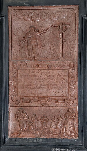 Kirchberg am Walde, Pfarrkirche hl. Johannes der Täufer, Epitaphien der Herren von Sonderndorf, 1561-1607, Moses errichtet die eherne Schlange