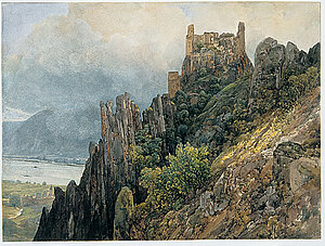 Thomas Ender, Burgruine Dürnstein, Aquarell über Bleistift, um 1840/45