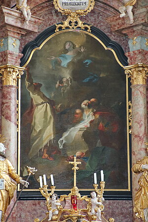 Rastenfeld, Pfarrkirche Mariae Himmelfahrt, Hochaltar, 1757 - Altarblatt Himmelfahrt Mariae, Anton Maulbertsch (?)