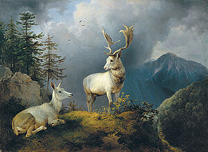 F. Gauermann, Damwild vor Gebirgslandschaft, 1833