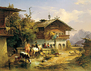 F. Gauermann, Tiere am Dorfbrunnen, 1846